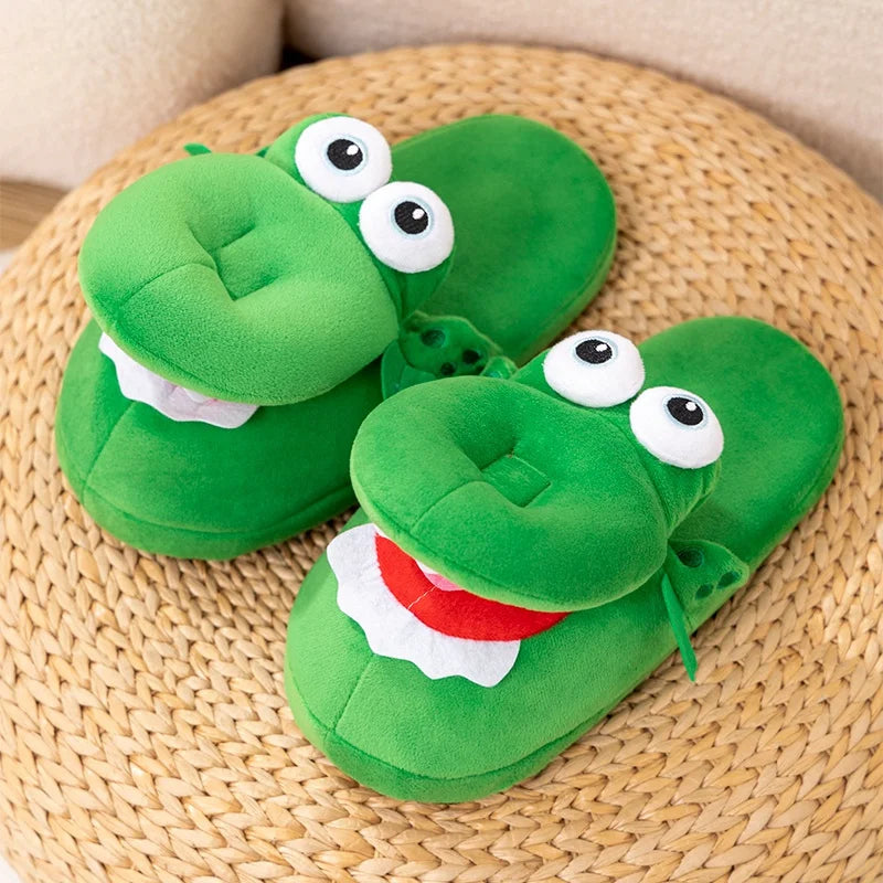 New Kawaii Winter Warm Soft Indoor Floor Slippers Women Men Children Shoes Paw Funny Animal Christmas Crocodile Plush Slippers