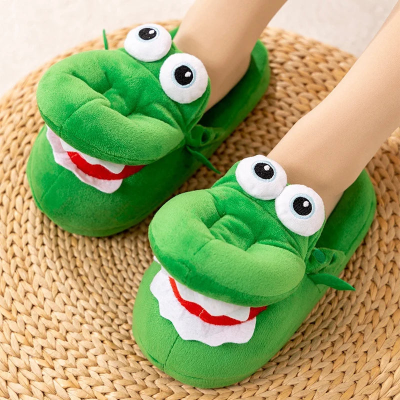 New Kawaii Winter Warm Soft Indoor Floor Slippers Women Men Children Shoes Paw Funny Animal Christmas Crocodile Plush Slippers