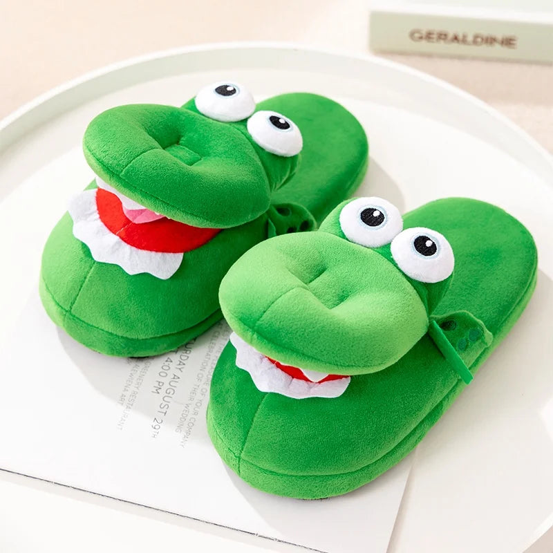 New Kawaii Winter Warm Soft Indoor Floor Slippers Women Men Children Shoes Paw Funny Animal Christmas Crocodile Plush Slippers