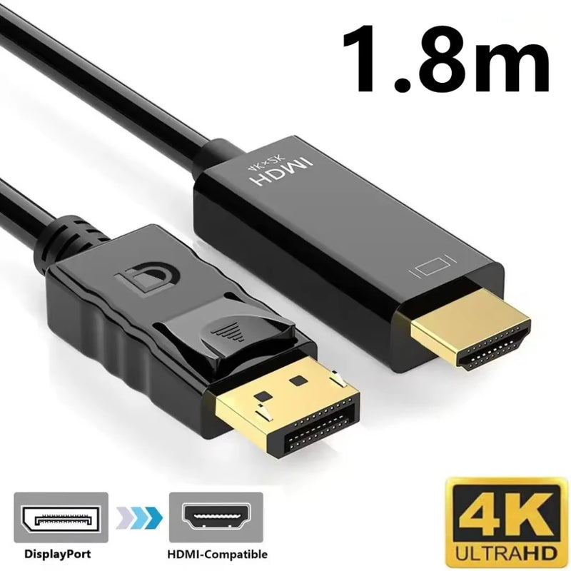 4K*2K DisplayPort To HDMI-Compatible Adapter 1080P DP To HDMI Converter 1.8m Cable for Desktop Laptop PC TV Monitor Projector