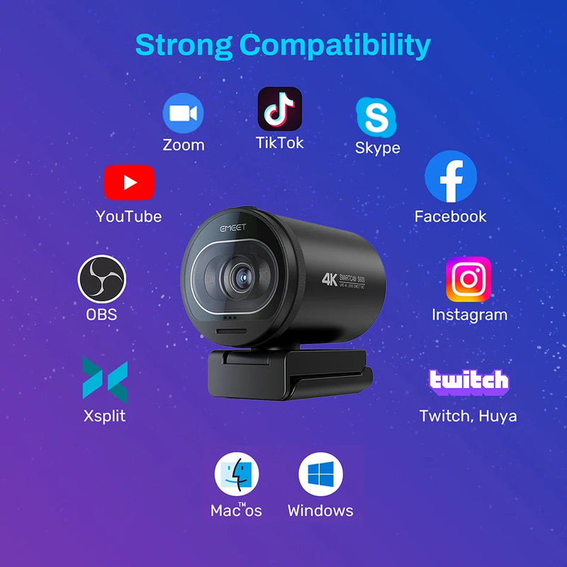 Webcam 4K Streaming Web Camera 1080P 60FPS USB Camera EMEET S600 Autofocus Living Stream Camera With Mics for Tiktok/YouTube