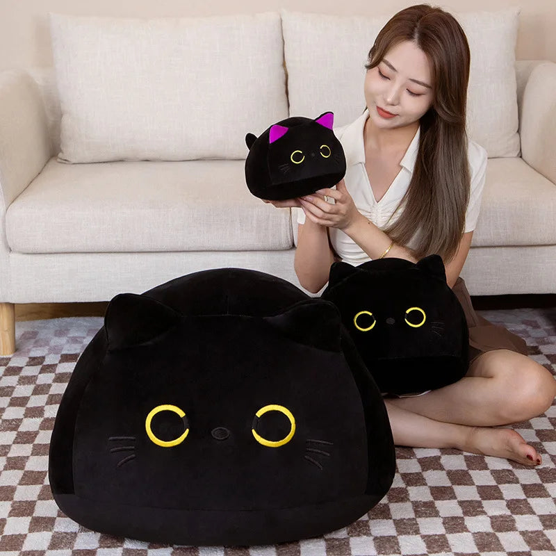 7/11/20CM Kawaii Small Cuddly Black Cat Plush Doll Cartoon Stuffed Round Ball Cat Plushie Girl's Bag Keychain Pendant Toys